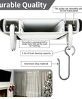 Heavy Duty Pulley And S Hook Set For Double Curtain Track Ceiling Mounted Upgraded White Rail System For Bedroom, Office, Study, Outdoor Courtyard And RV 48 Piece Set aluminum alloy pulley and hook close-up