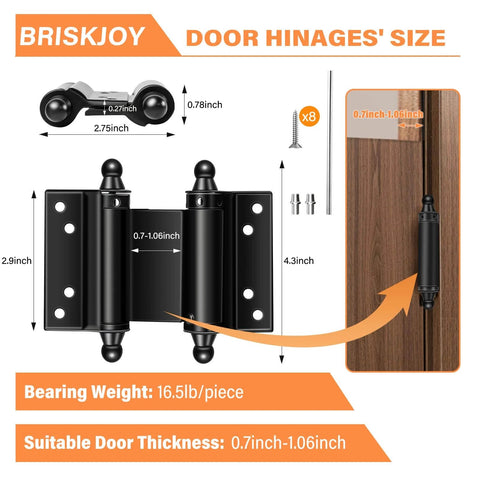 4 Pack 3 Inch Double Action Spring Hinges For Saloon Doors Stainless Steel Black, dimensions and installation guide