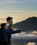 Hikers on a mountain at dawn using Core Rechargeable Battery For Hybrid Headlamps 1250 mAh Li Ion With USB Micro USB Port for lighting