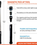 Diagram of Five Piece Magnetic Pickup Tool Kit With Telescoping Flexible Flashlight showing dimensions and assembly