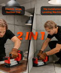 Man using Handheld Tile Vibration Tool With 220mm Leveling Head 9 Speed Adjustable Suction Cup Automatic Tiling Vibrator