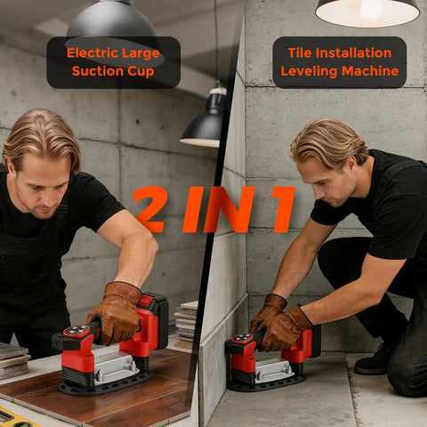 Man using Handheld Tile Vibration Tool With 220mm Leveling Head 9 Speed Adjustable Suction Cup Automatic Tiling Vibrator
