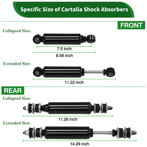 Upgraded Golf Cart Front And Rear Shock Absorber Kit size chart for Club Car DS Precedent Tempo Lifted Models Off Road Ready
