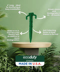 Contractor Grade Biodegradable 4 Inch Stakes displayed on a table, highlighting ribbed design and eco-friendly materials