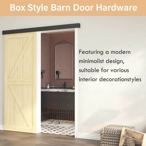 6.6Ft Sliding Barn Door Hardware Kit With Low Clearance Aluminum Alloy Box Rail Interior Track Quiet Rollers and Shock Absorbers