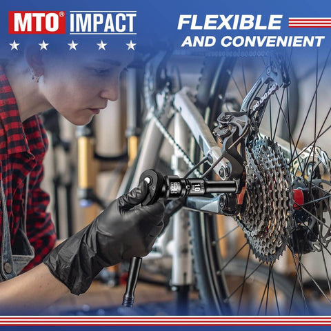 Person using 2 Piece 3/4 Inch Female To 1/2 Inch Male Impact Socket Adapters Set to adjust bicycle gears, close-up view.