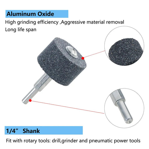 Five Pack Pro Grade Abrasive Stone Grinding Wheels With One Quarter Inch Shank One And A Half Inch By One Inch Aluminum Oxide Mounted