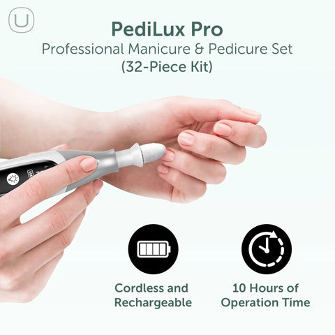 No Sweat Cordless Electric Nail File Drill Kit With Salon Grade Manicure Pedicure Set For Stubborn Toenails in hand.