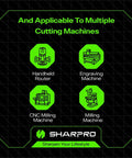 1/4 shank spiral downcut router bit compatible with handheld routers, engravers, and milling machines; SHARPRO.