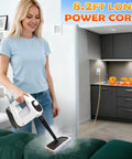Powerful Handheld Steamer Uses 1200W Hot Steam To Cut Grease Fast, with 8.2FT cord cleaning a couch.