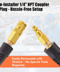 Three Eighths Inch By Twenty Five Foot Braided Air Hose For Air Compressors Flexible Heavy Duty Pneumatic Hose With Quick Connect Fittings Leak Free 300 PSI For Garage Shop Automotive Use, with 1/4 NPT coupler and plug