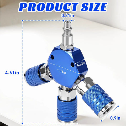 Quarter Inch NPT 3 Way Air Hose Splitter With Quick Connect Fittings Lets You Run Three Tools At Once Hex Aluminum Body