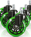 Heavy Duty 3 Inch Office Chair Wheels Replacement Set Of 5 Green Polyurethane Swivel Casters install easy roll smooth wheels.