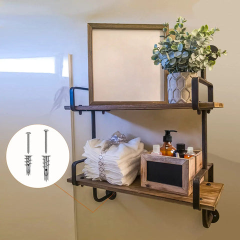 Wooden shelves with decor mounted using 100 Pcs Zinc Self Drilling Drywall Anchors With 8 Stainless Steel Screws Kit