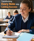 Student writing in Spiral Notebook Wirebound 1 Subject College Ruled Journal with 70 Sheets of 56 Gsm Paper 8 By 10.5 Inch.