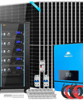 Heavy Duty Off Grid Solar Bundle Featuring Turnkey 10 Kilowatt Hybrid Inverter, twelve 550 watt panels, and batteries.