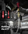 7 Piece Aluminum Transmission Service Kit With Fill Tool for draining and topping ATF in Mercedes 9G Tronic shown in use.
