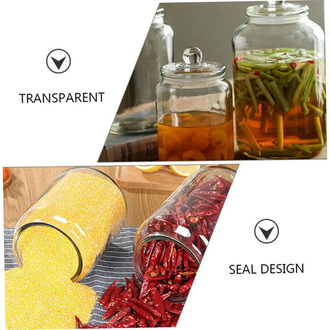 Level Up Your Pantry Setup With These Hella Tough 2 Liter Airtight Glass Tea Canisters And Food Storage Jar Set showcasing transparent jars with sealing lids.