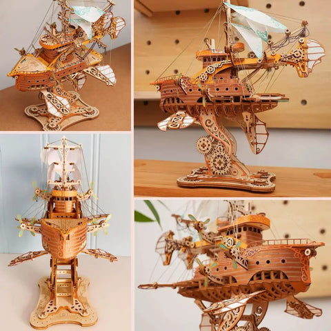 Steampunk DIY Airship Model Kit For Gearheads And Collectors, Build A Fantasy Flying Vessel With Brass Gears On Display