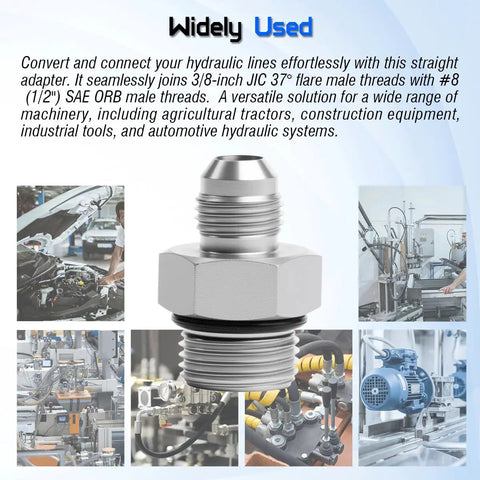 Hydraulic Hose Connector Three Eighths Inch JIC Thirty Seven Degree Flare Male To One Half Inch SAE ORB Male Adapter, carbon steel