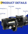 Shallow Well Jet Pump Built Tough With Cast Iron Body, 0.75 HP Motor, For Wells Up To 25 Feet, Dual Voltage 115V And 230V, Detail View