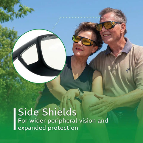 Heavy Duty Laser Safety Glasses With A Roomy Fitover Cut, featuring side shields for expanded protection outdoors.