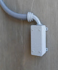 Three Quarter Inch Liquid Tight Flexible Non Metallic Conduit for Direct Burial shown connected to outdoor junction box