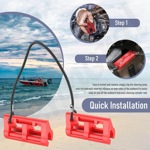 Red Hydraulic Steering Lock For Outboard Motors, Secure Tow Ready Transom Saver That Prevents Sway, Fits Most Steering Cylinders