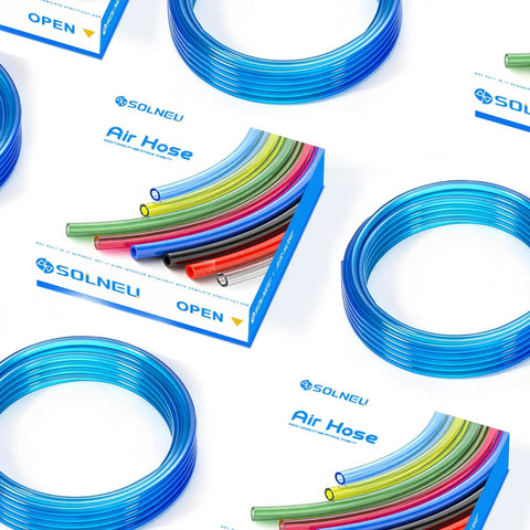 Top Shelf Clear Blue Polyurethane Air Hose Tube 6Mm OD Kink Free Flexible Industrial Grade Tubing 32.8 Feet Long displayed with multiple colors