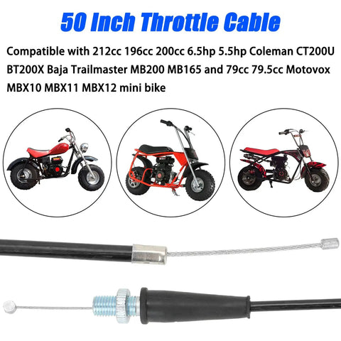 50 Inch Mini Bike Throttle Cable Replacement For Coleman CT200U CT200U EX BT200X CT100U Baja Warrior MB16 Motovox Predator engine