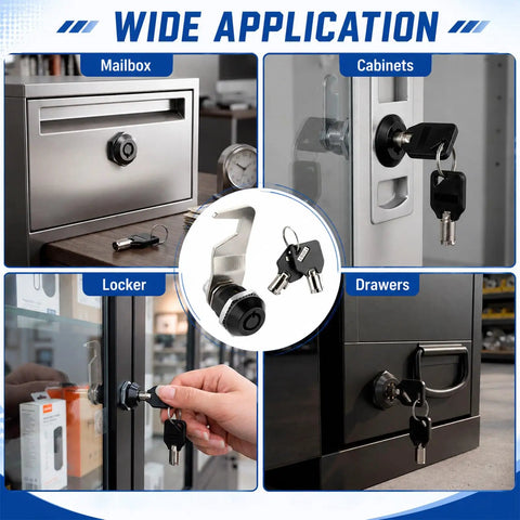 2 Pack Black Toolbox Locks With Keys Tubular Cam Locks Keyed Alike set used for cabinets, drawers, mailboxes, and lockers