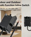 Heavy Duty 12V 30A Waterproof Toggle Switch With Latching On Off IP67 for marine, RV, off-road systems, black industrial design.
