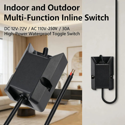 Heavy Duty 12V 30A Waterproof Toggle Switch With Latching On Off IP67 for marine, RV, off-road systems, black industrial design.