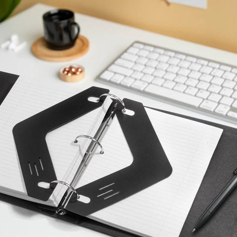 Heavy Duty Triangle Sheet Lifters For Three Ring Binders Kick Paper Curl To The Curb With These Solid Plastic Page Protectors 12 Pack on open planner.