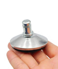 5 Pack 2 Inch Bell Glides For Office Chair Low Profile Caster Replacement, silver glide held in hand with rubber rim.