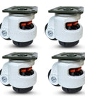 2 Inch Wheel Retractable Leveling Machine Casters, 4 Pack, 2,400 Lbs Per Set, Multi Color Heavy Duty Mobility Wheels, shown as a group of four.