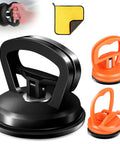 Dent Puller Kit With Suction Cup For Cars Large 4.6 Inch Dent Remover Plus Two Small 2.1 Inch Pullers Microfiber Cloth All In One Auto Dents Repair Tools Bundle Easy DIY Fix, black and orange suction pullers with microfiber cloth