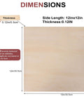 Front view of 12x12 inch basswood sheet, 0.12 in thick (3 mm), unfinished wood for crafts.