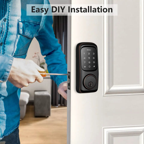 Person installing Keyless Entry Door Lock With Touchscreen Keypad Deadbolt For Front Door, ANSI Grade 2 Electronic Lock