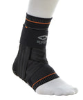 Ultra Knit Ankle Brace With Figure 6 Strap And Stays Black Small Size For All Day Support Sprain Recovery shown on foot
