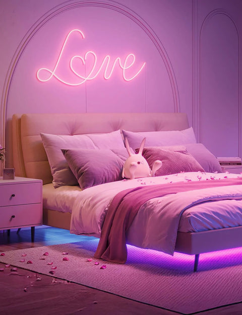 Govee RGBIC LED strip lights, 16.4 ft, color-changing ambient lighting under bed in bedroom.