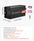 Beefy 4000W Power Inverter Converts 12V DC To 120V AC Modified Sine Wave, showing connections and size specifications for RV use.