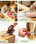 All Purpose Heavy Duty 8 Inch Scissors 3 Pack In Red, Dark Gray, And Black For Classroom, Office, And School Supplies, Durable Scissors For Students And Teachers With Sharp Cutting For Everyday Craft And Paper Work. 3-pack scissors used for school, fabric, office, and haircut tasks