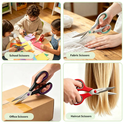 All Purpose Heavy Duty 8 Inch Scissors 3 Pack In Red, Dark Gray, And Black For Classroom, Office, And School Supplies, Durable Scissors For Students And Teachers With Sharp Cutting For Everyday Craft And Paper Work. 3-pack scissors used for school, fabric, office, and haircut tasks