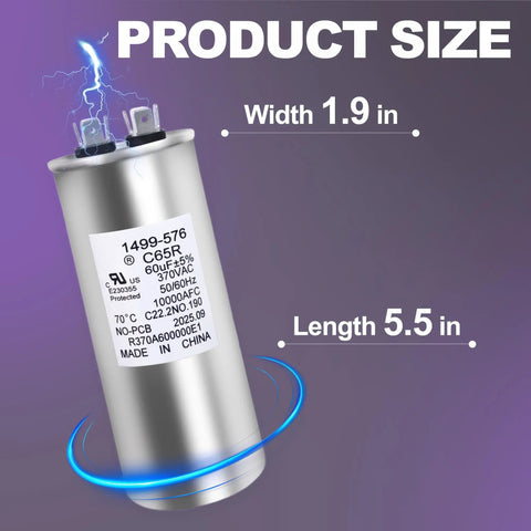 Run Capacitor 60 Plus 5 MFD 370VAC Swap In Coleman RV Air Conditioner Motors And Home Appliances Replacement with label