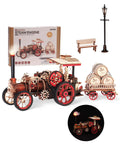 Electric Vintage Steam Engine 3D Puzzle Kit For Adults 469 Piece Mechanical Wooden Model with lamp and bench