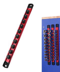 Deadset Reliable Magnetic Socket Organizer Slick Push Button Sliding Rail with ten clips for 3/8 drive tools.