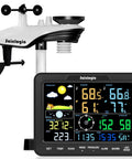 12-In-1 Wireless Weather Station For Indoor And Outdoor Use With Rain Gauge, Wind Speed And Direction, Outdoor Dew Point, Air Pressure, Barometer, Temperature And Humidity, Large 6.5-Inch Display, No WiFi showing components and display.