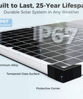 Close-up of 30W 12V Solar Panel Kit With MPPT Controller showing aluminum alloy frame and IP67 waterproof temper glass surface.