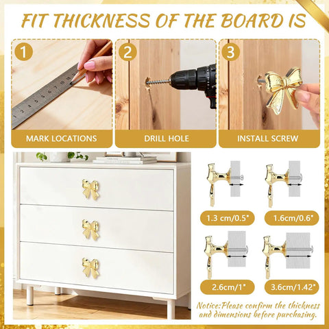 Installation guide for Solid Choice Bow Cabinet Handles For Dressers And Bedroom Closets Set Of Four Warm Gold Finish Drawer Pulls.